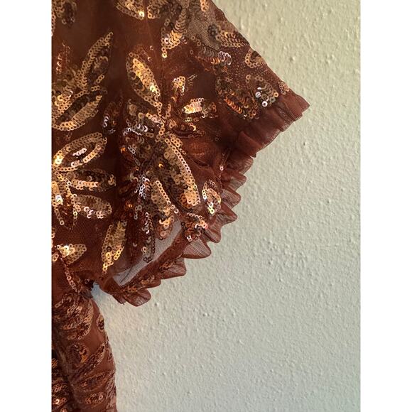 Anthropologie brown sequin ruffle blouse - Picture 5 of 8